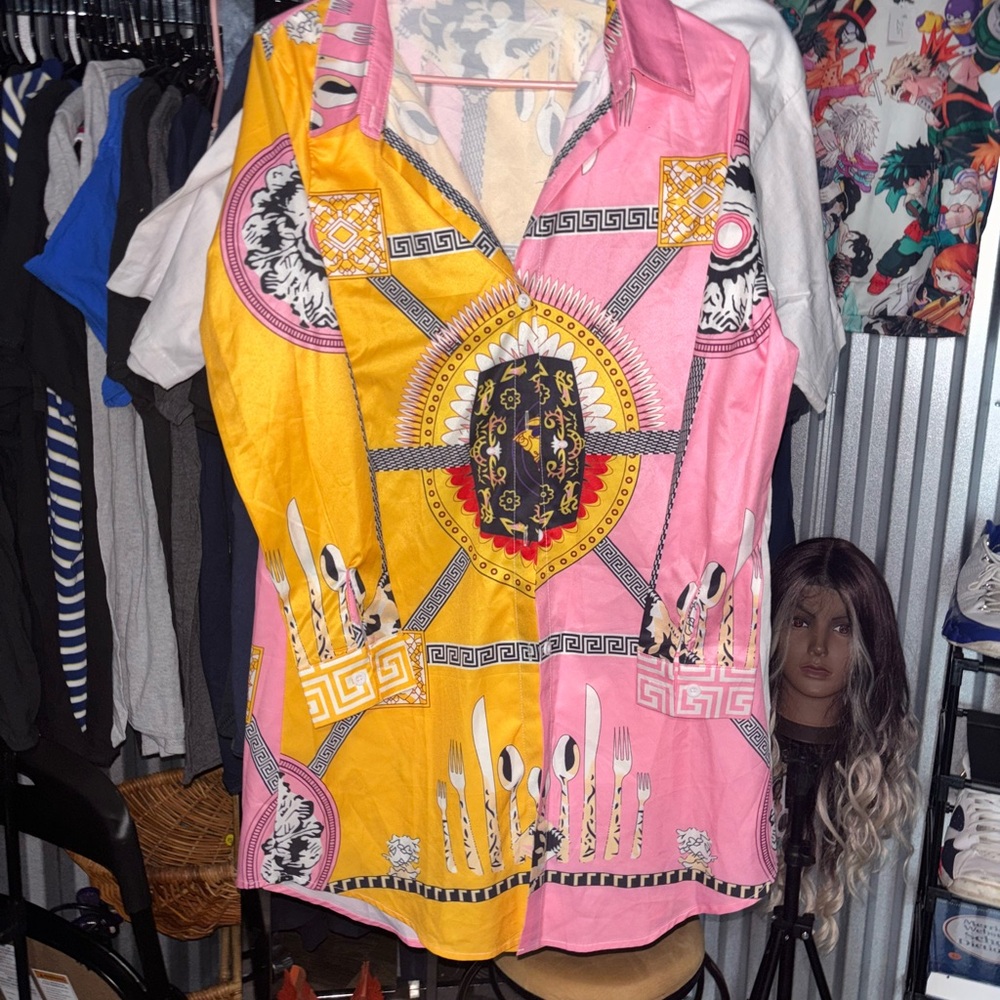 Vibrant Pink and Yellow Graphic Shirt